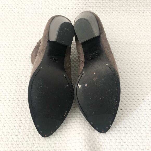 Frye JENNIFER Brown Grey Suede Pointed Stacked Heel Dress Ankle Boots 6 - Picture 10 of 12